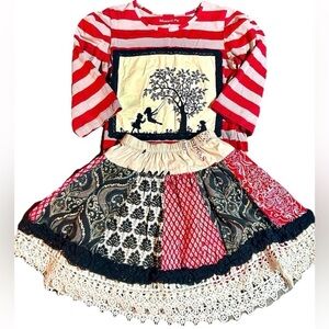 Mustard Pie Red and White Striped Shirt with‎ Patchwork Skirt